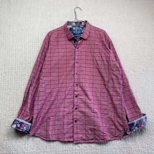 Au Noir Pink Dress Button Down Shirt Geometric Grid Watercolor Design Men Sz 7